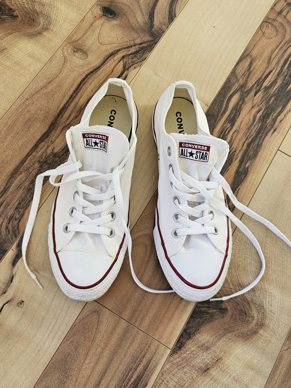 Converse All Star Low Top Canvas Sneakers - White with Red Trim